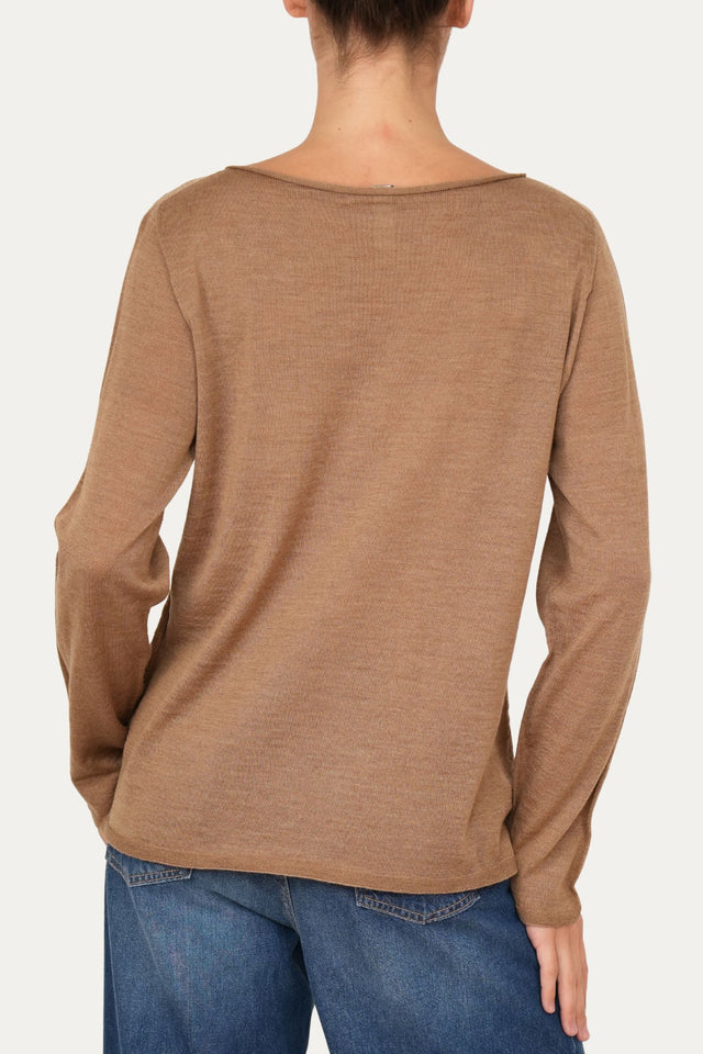 Maglia scollo barca lana vergine merino Zegna Baruffa - Biscotto