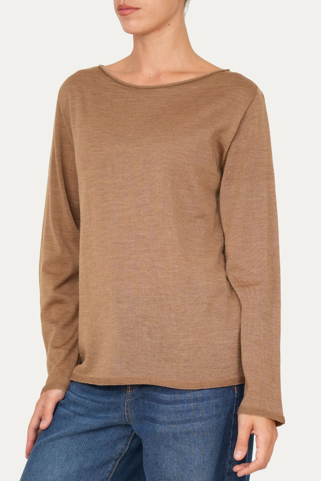 Maglia scollo barca lana vergine merino Zegna Baruffa - Biscotto