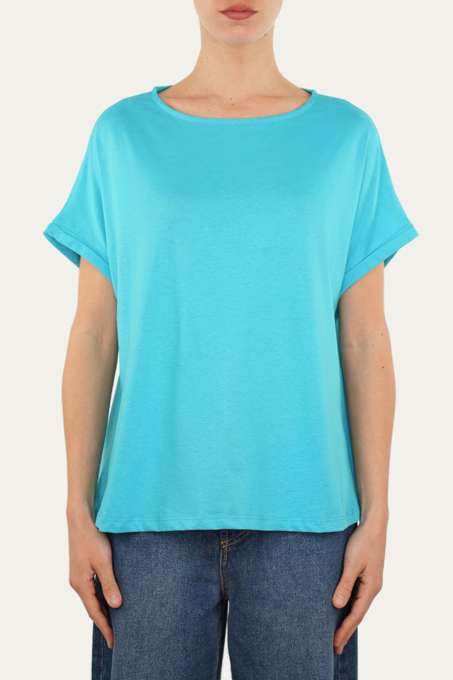 T-shirt a barchetta cotone - Turchese