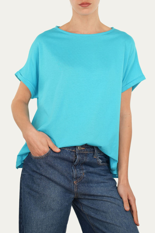 T-shirt a barchetta cotone - Turchese