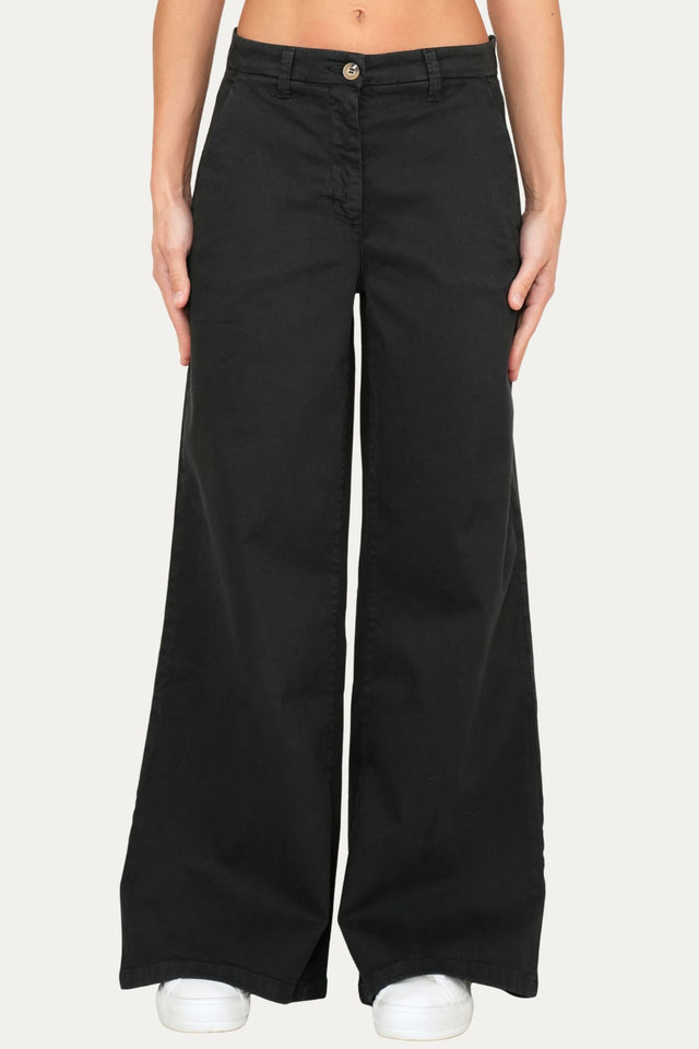 Pantalone palazzo largo GRACE in cotone gabardina - Nero