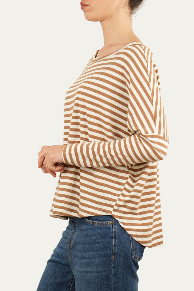 Maglia scollo a barca in cotone a righe Florida - Tabacco