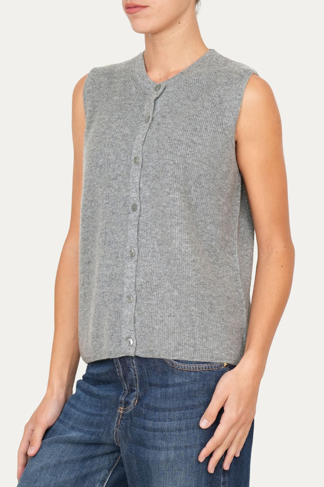 Gilet smanicato con bottoni misto cashmere - Grigio