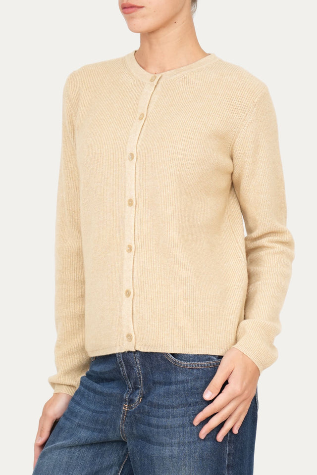 Cardigan manica lunga con bottoni misto cashmere - Grano