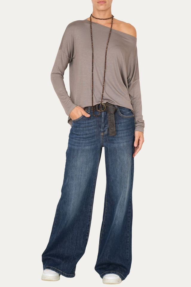 Maglia scollo barca spalla scesa Viscosa - Taupe