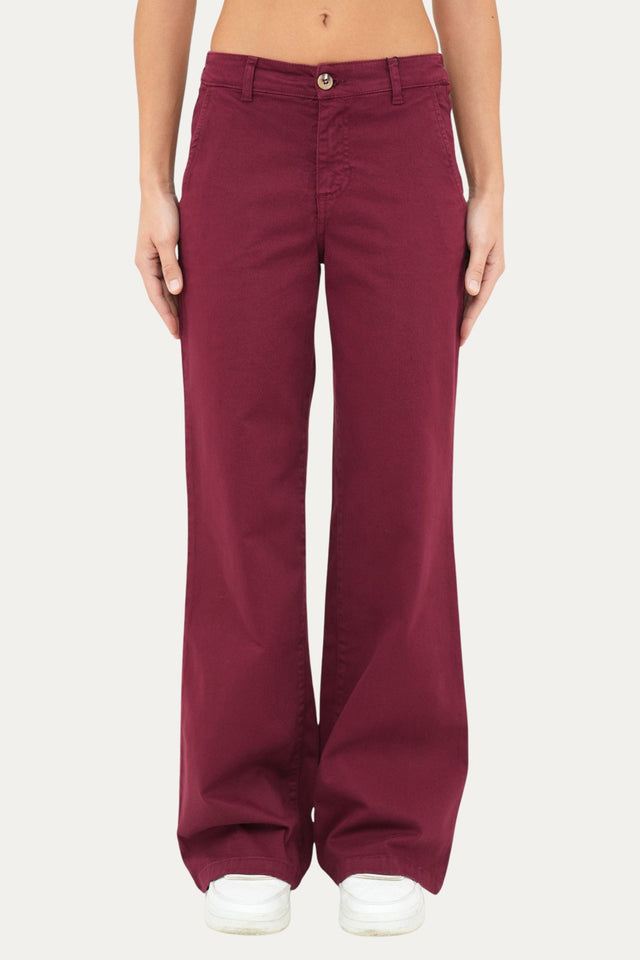 Pantalone palazzo LIA cotone gabardina - Vino