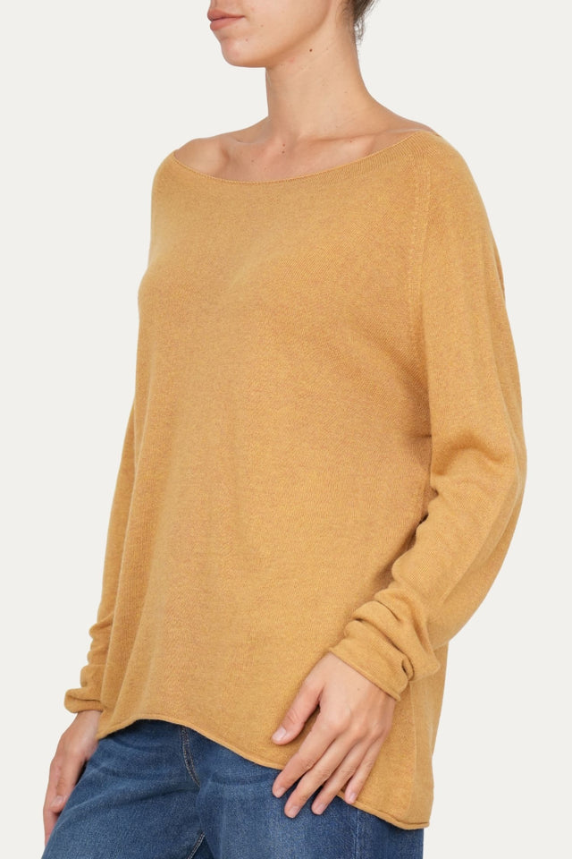 Maglia scollo barca morbida - Senape