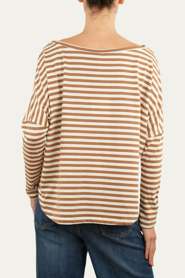 Maglia scollo a barca in cotone a righe Florida - Tabacco