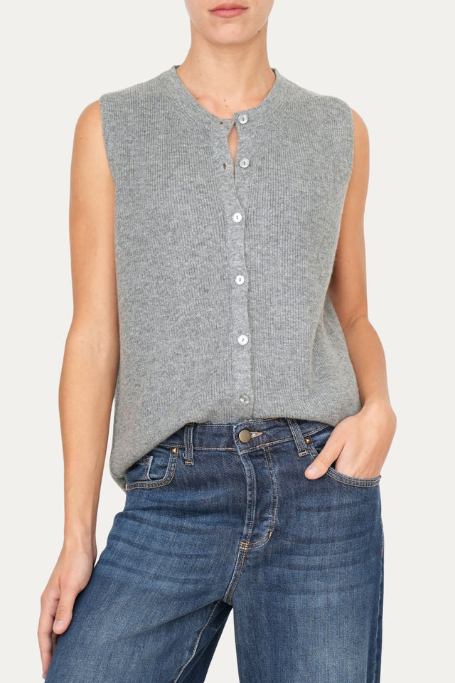 Gilet smanicato con bottoni misto cashmere - Grigio