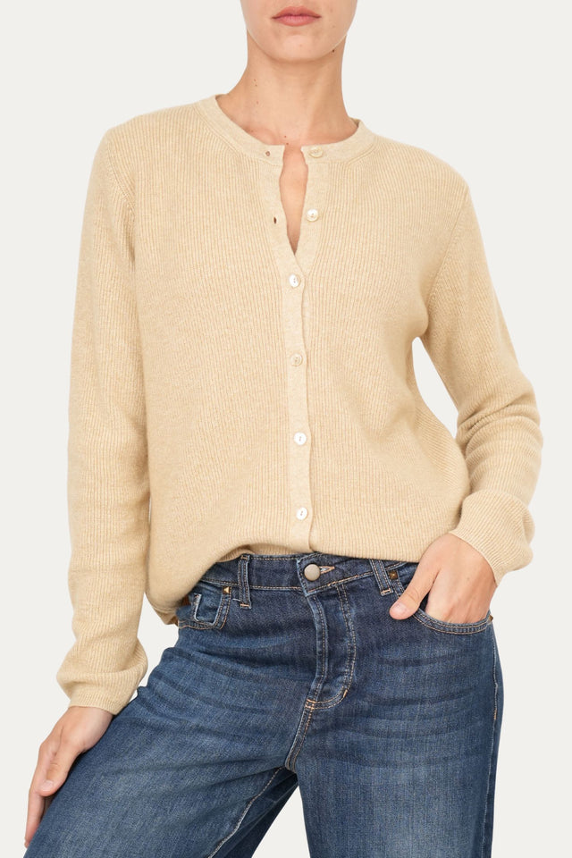 Cardigan manica lunga con bottoni misto cashmere - Grano