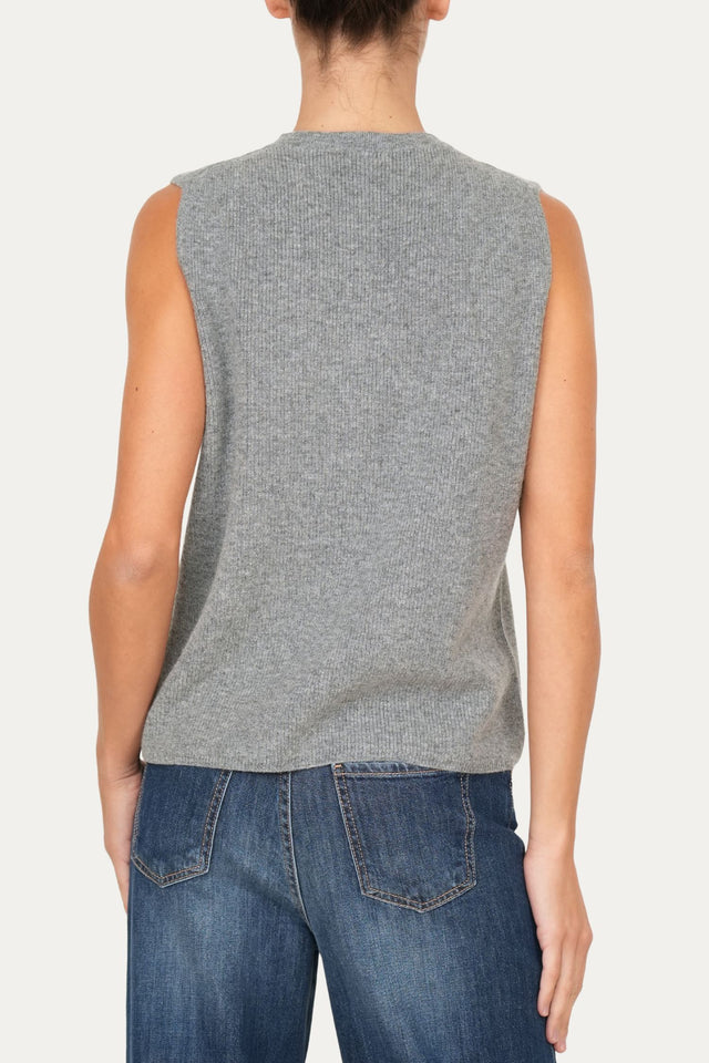 Gilet smanicato con bottoni misto cashmere - Grigio