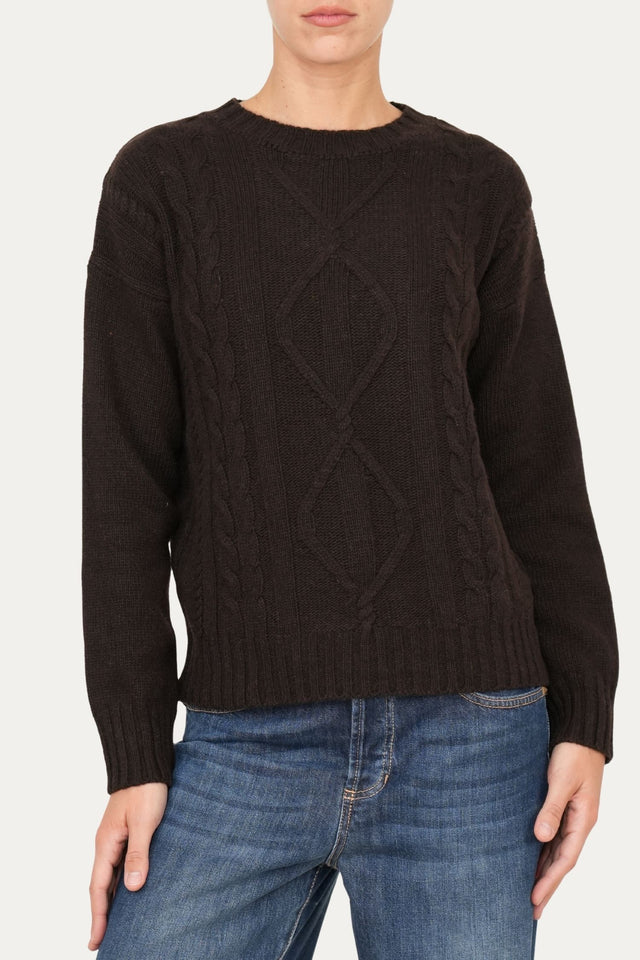 Maglione TRECCE e ROMBI misto cashmere - Caffè