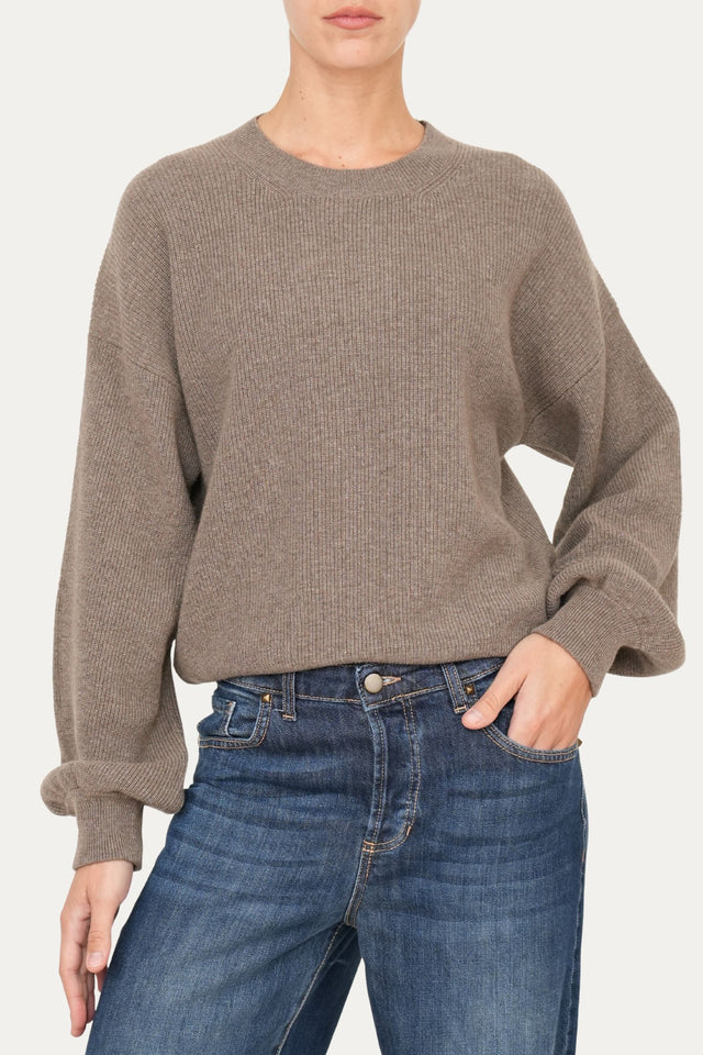 Maglia manica sbuffo misto cashmere - Noce