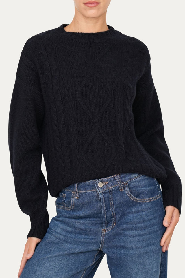 Maglione TRECCE e ROMBI misto cashmere - Navy