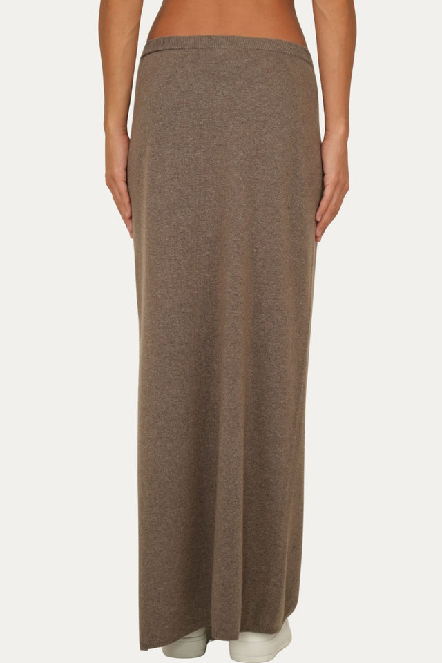 Gonna lunga con spacco misto cashmere - Noce