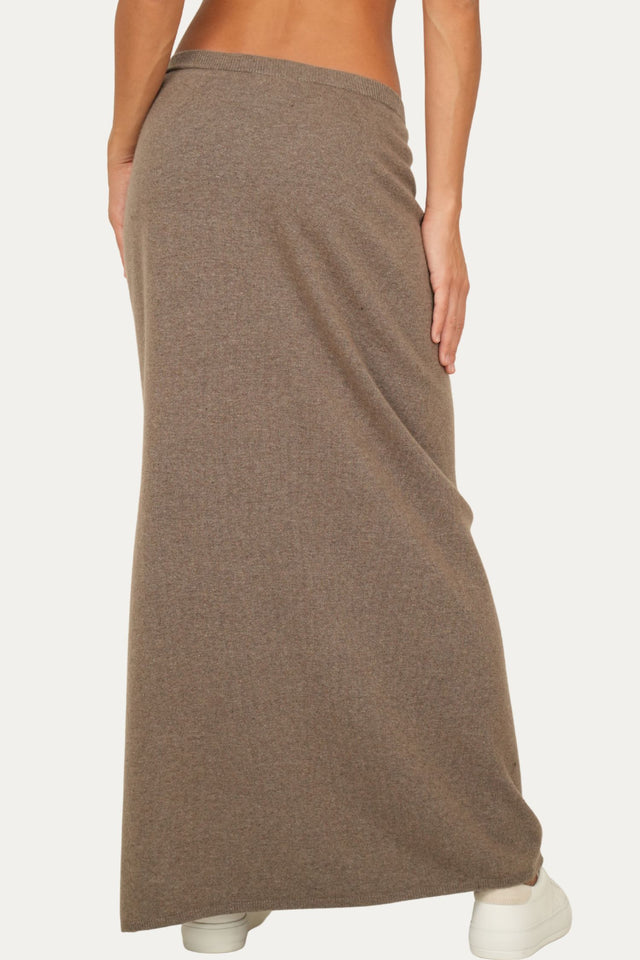 Gonna lunga con spacco misto cashmere - Noce