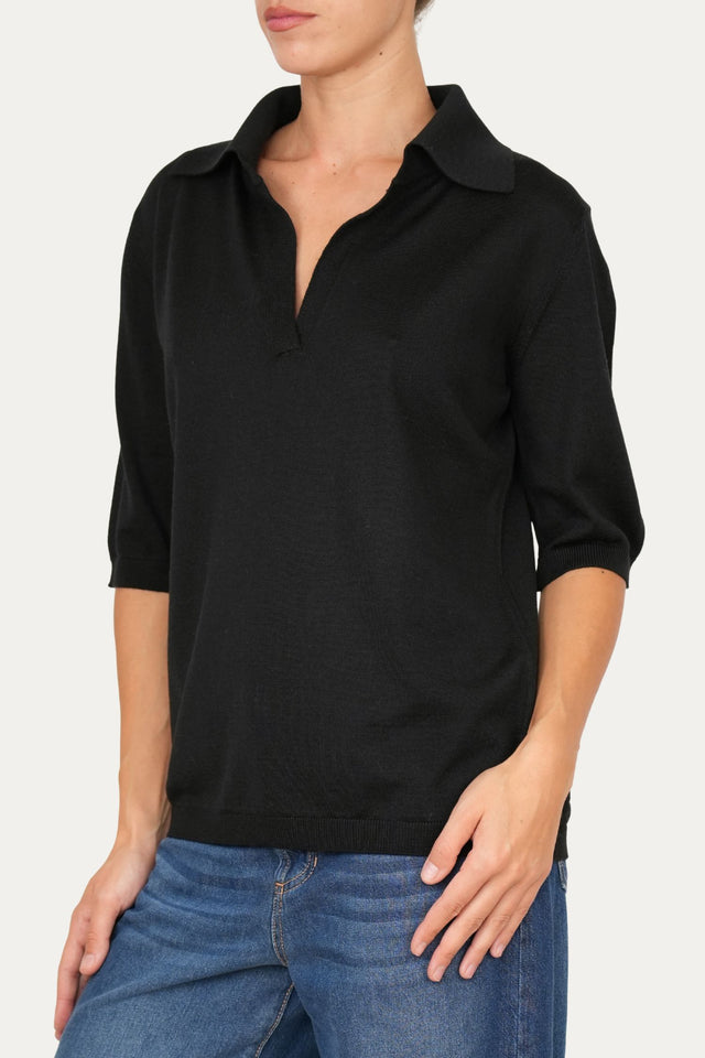 Polo in lana vergine merino Zegna Baruffa - Nero