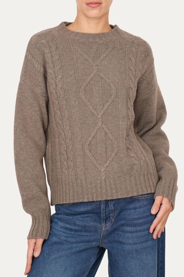 Maglione TRECCE e ROMBI misto cashmere - Noce
