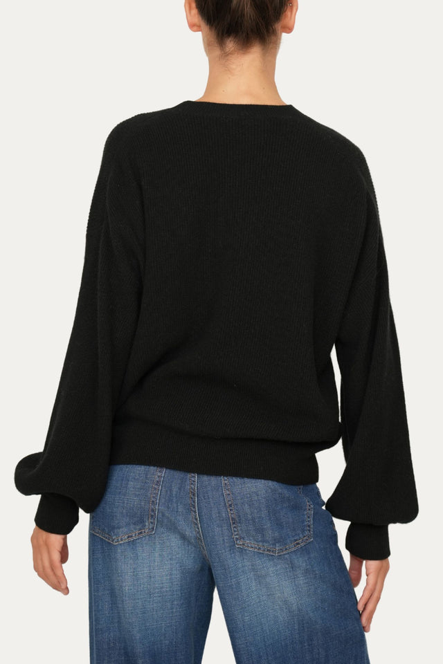 Maglia manica sbuffo misto cashmere - Nero