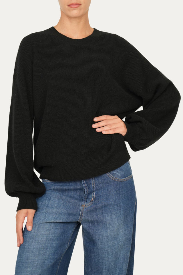 Maglia manica sbuffo misto cashmere - Nero