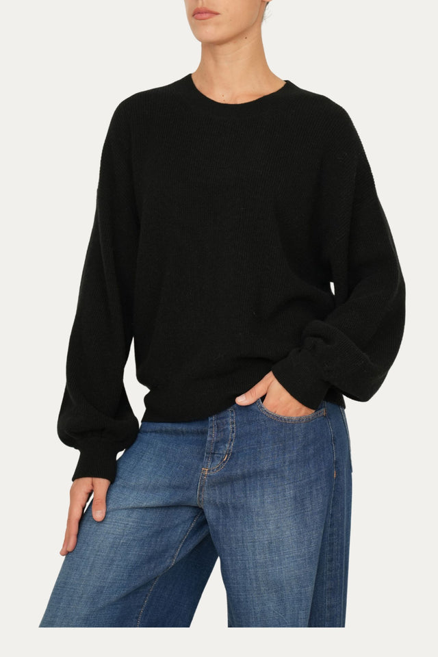 Maglia manica sbuffo misto cashmere - Nero