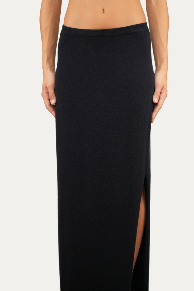 Gonna lunga con spacco misto cashmere - Navy
