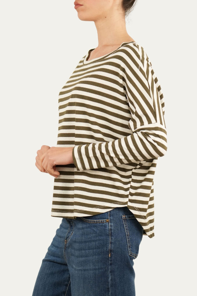 Maglia scollo a barca in cotone a righe Florida - Militare
