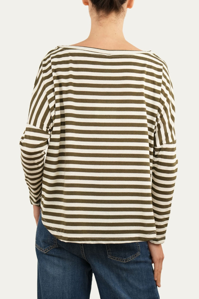 Maglia scollo a barca in cotone a righe Florida - Militare