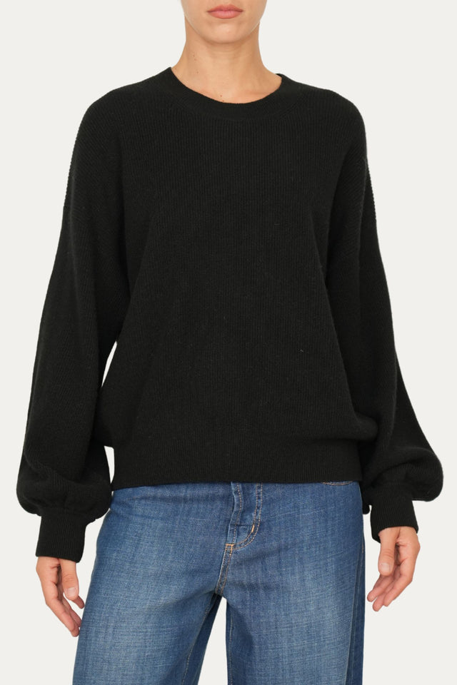 Maglia manica sbuffo misto cashmere - Nero