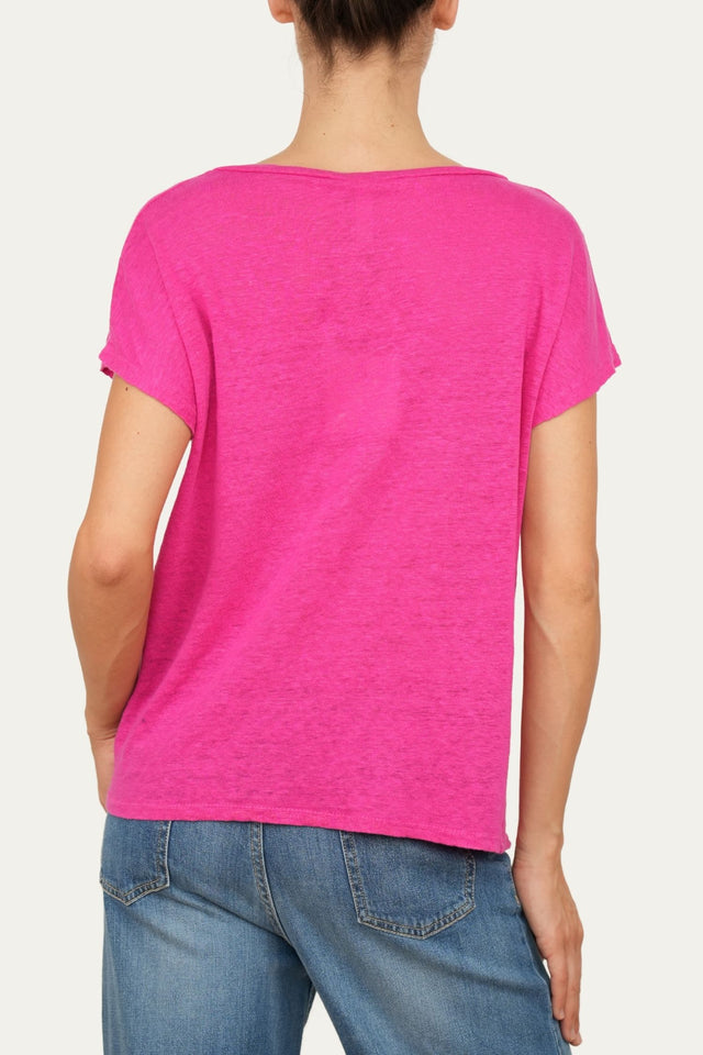 Maglia scollo a V in Lino - Fucsia