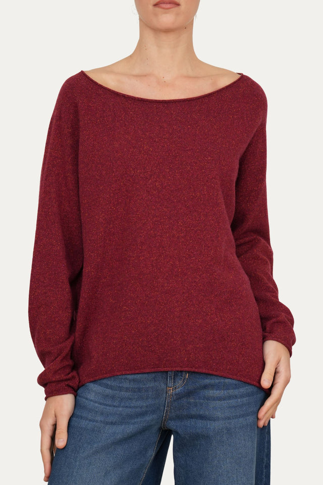 Maglia barchetta in lana misto seta melange - Vino