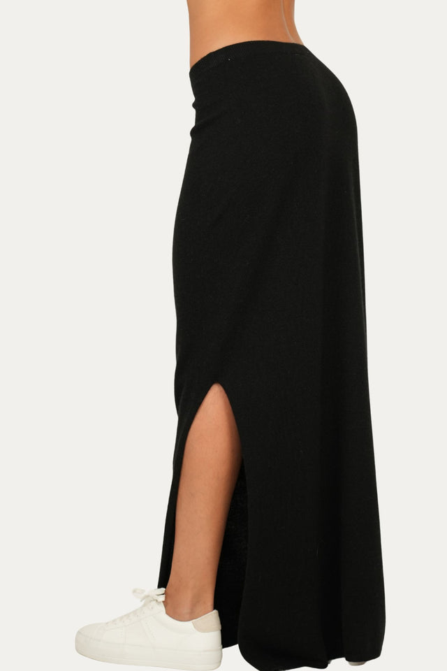 Gonna lunga con spacco misto cashmere - Nero