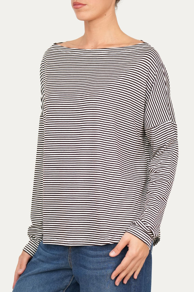 Maglia scollo barca spalla scesa righe Kansas - Moro