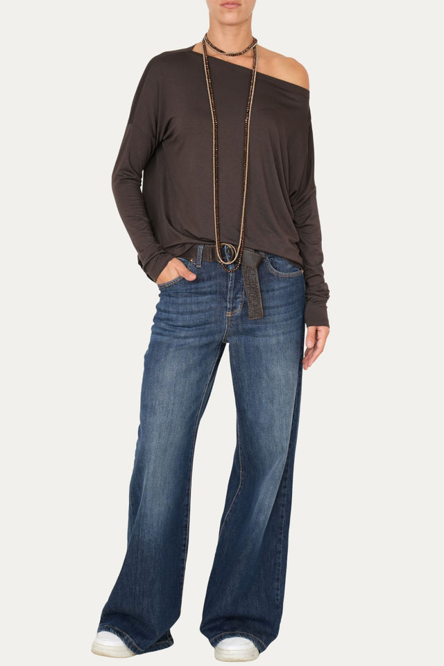 Maglia scollo barca spalla scesa Viscosa - Moro