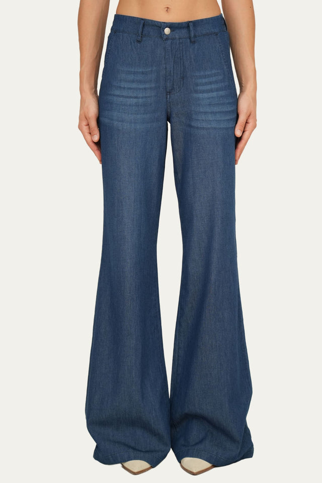Pantalone palazzo LIA in chambray - Lavaggio Scuro