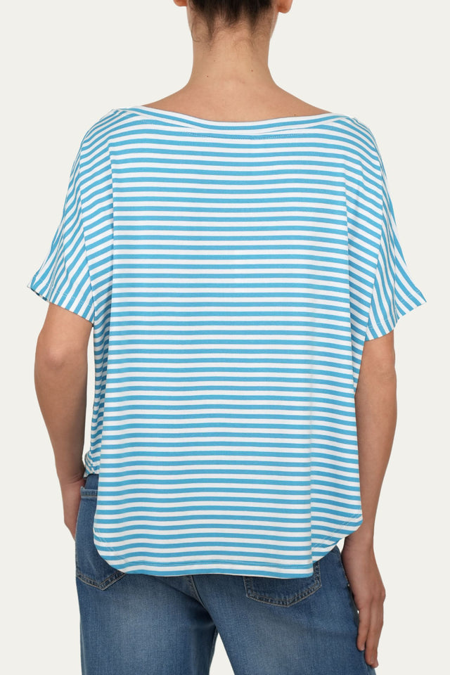 Maglia scollo barca spalla scesa corta righe Florida - Turchese