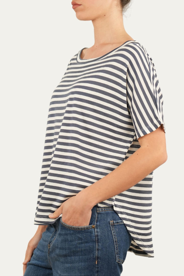 Maglia scollo a barca in cotone maniche corte a righe Florida - Jeans