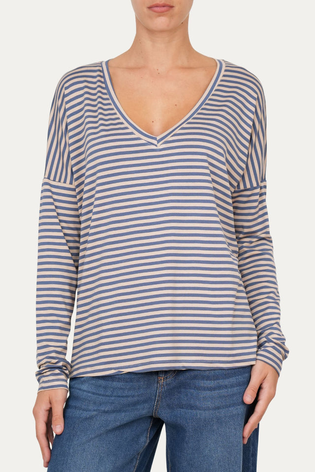 Maglia scollo a V Comfy - Cobalto Grano