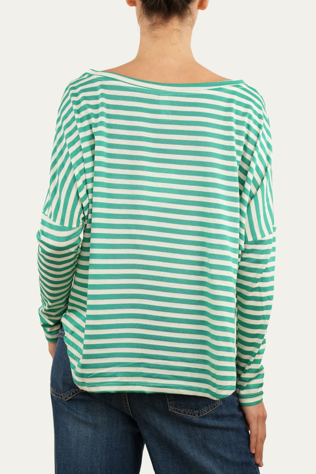 Maglia scollo a barca in cotone a righe Florida - Smeraldo