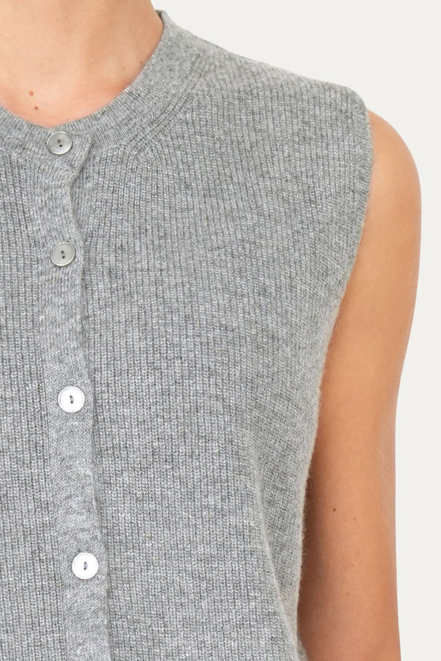 Gilet smanicato con bottoni misto cashmere - Grigio