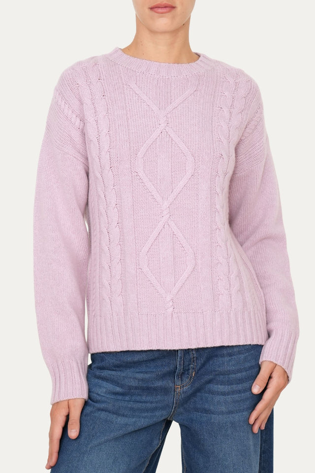 Maglione TRECCE e ROMBI misto cashmere - Malva