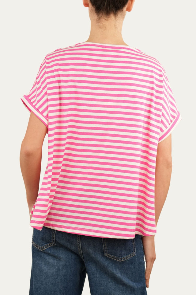 T-shirt a barchetta cotone a righe Florida - Fuxia