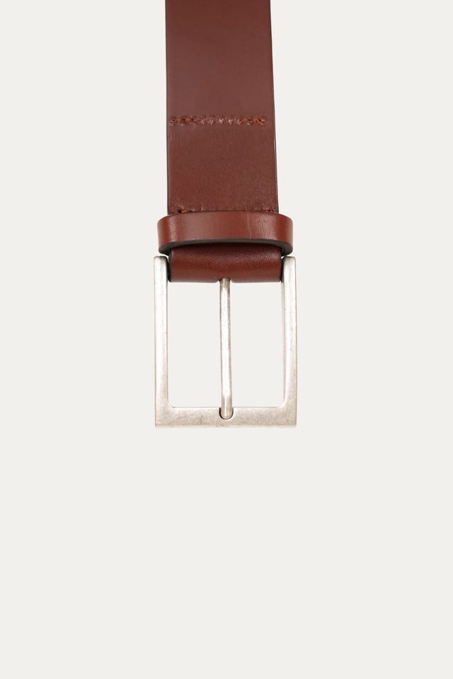 Cintura in pelle con fibbia Argento - Cioccolato