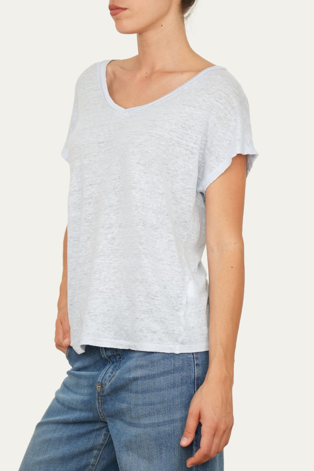 Maglia scollo a V in Lino - Cielo