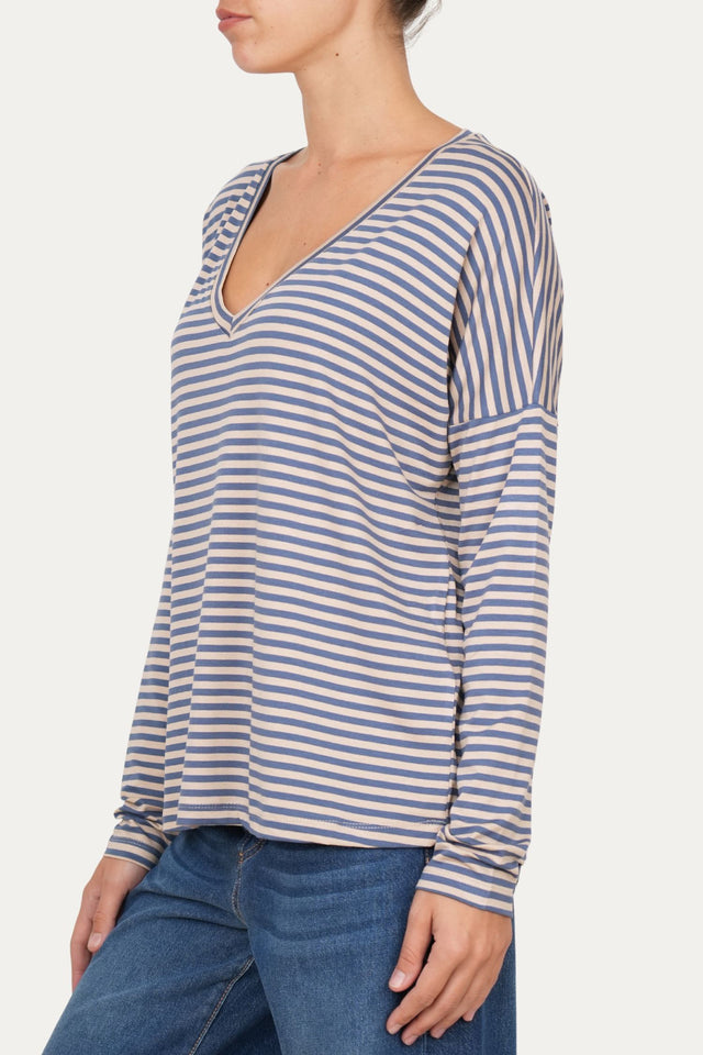 Maglia scollo a V Comfy - Cobalto Grano