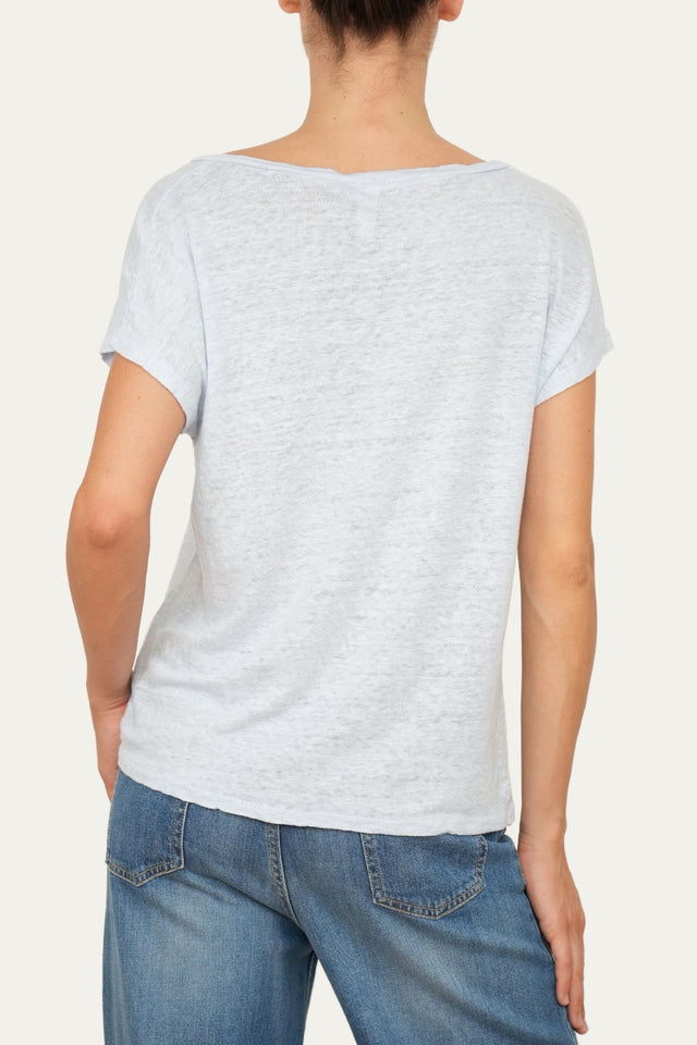 Maglia scollo a V in Lino - Cielo