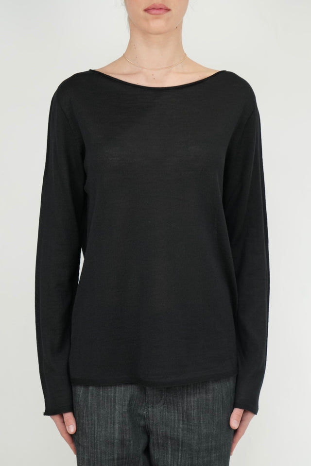 Maglia scollo barca lana vergine merino Zegna Baruffa - Nero