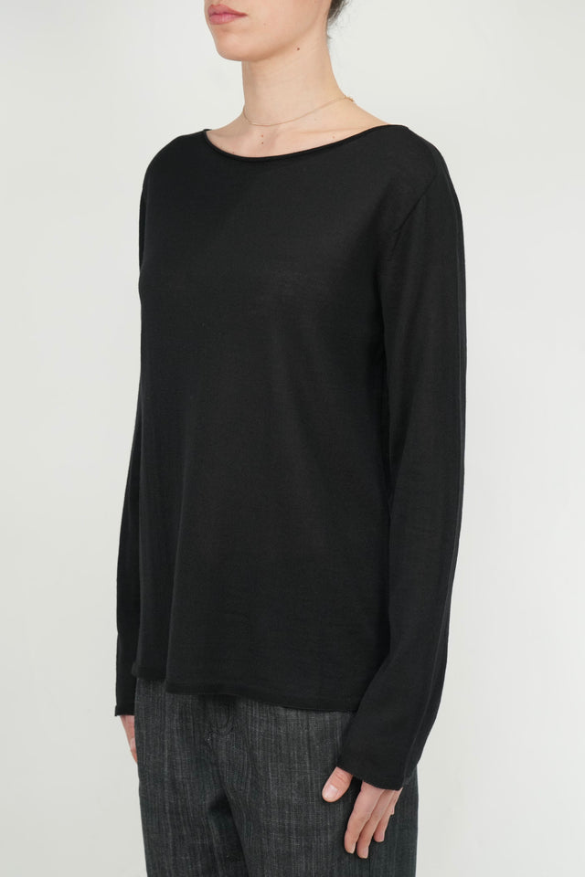 Maglia scollo barca lana vergine merino Zegna Baruffa - Nero