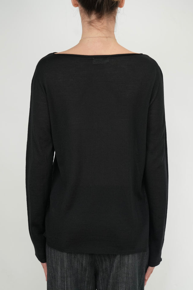 Maglia scollo barca lana vergine merino Zegna Baruffa - Nero
