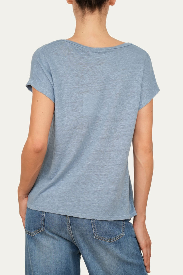 Maglia scollo a V in Lino - Blu Jeans